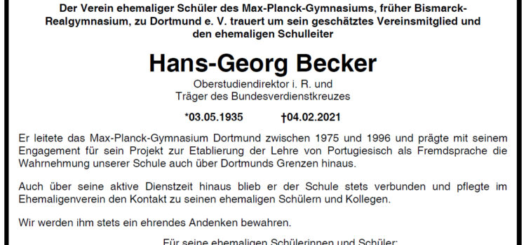 Ehemaliger Schulleiter Hans-Georg Becker gestorben